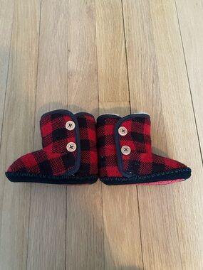 Ugg Red and Black Buffalo Plaid Baby Booties